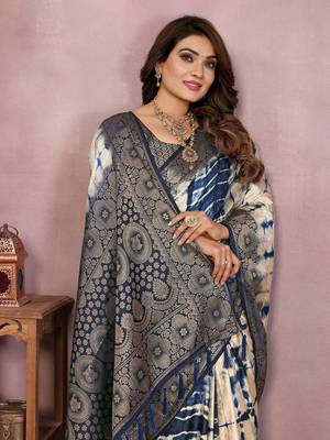 Navy Blue Color Shibori Work With Soft Satin Saree  1