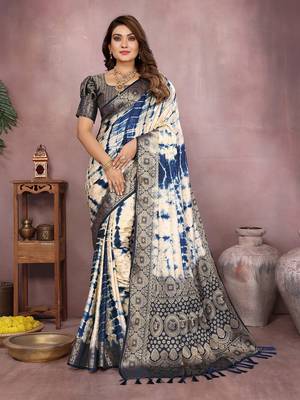 Navy Blue Color Shibori Work With Soft Satin Saree  2