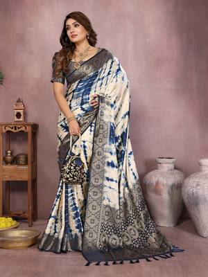 Navy Blue Color Shibori Work With Soft Satin Saree  3