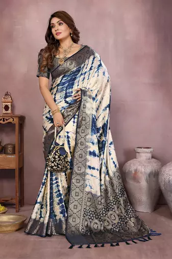 Navy Blue Color Shibori Work With Soft Satin Saree 
