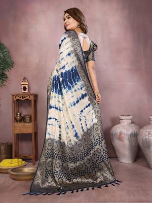 Navy Blue Color Shibori Work With Soft Satin Saree  4