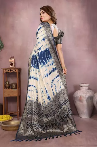 Navy Blue Color Shibori Work With Soft Satin Saree 