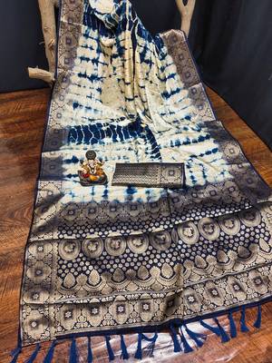 Navy Blue Color Shibori Work With Soft Satin Saree  5