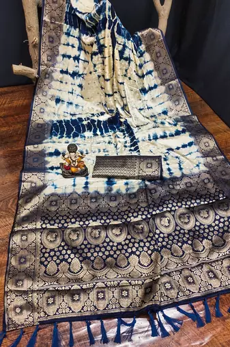 Navy Blue Color Shibori Work With Soft Satin Saree 