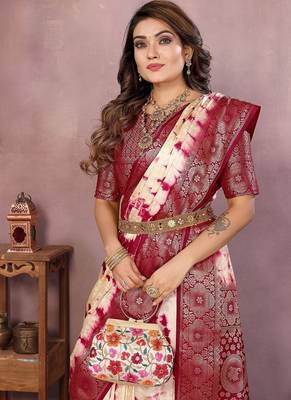 Maroon Color Shibori Work With Soft Satin Saree  1