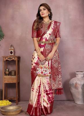 Maroon Color Shibori Work With Soft Satin Saree  3