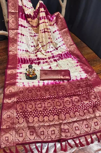 Maroon Color Shibori Work With Soft Satin Saree 