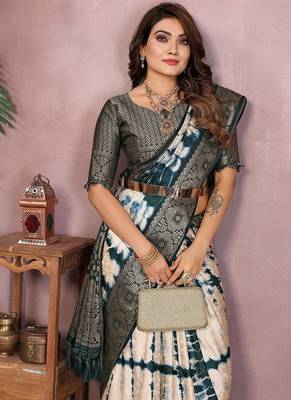 Teal Color Shibori Work With Soft Satin Saree  1