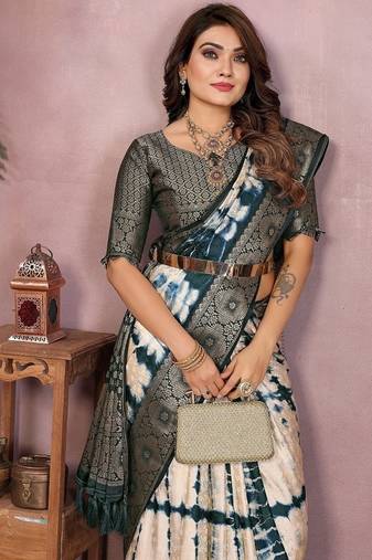 Teal Color Shibori Work With Soft Satin Saree 