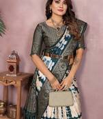 Teal Color Shibori Work With Soft Satin Saree 