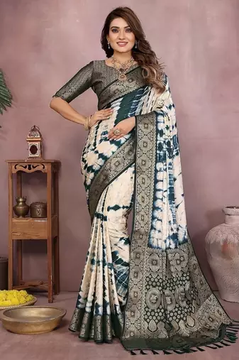 Teal Color Shibori Work With Soft Satin Saree 