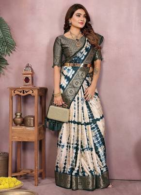 Teal Color Shibori Work With Soft Satin Saree  3