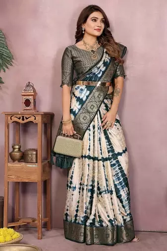 Teal Color Shibori Work With Soft Satin Saree 
