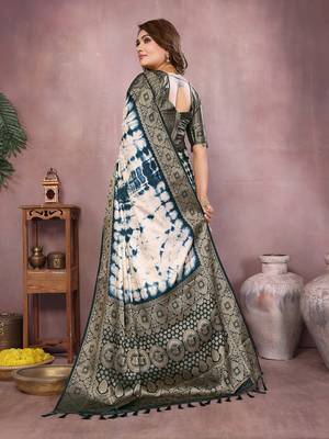 Teal Color Shibori Work With Soft Satin Saree  4