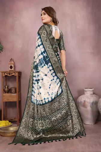 Teal Color Shibori Work With Soft Satin Saree 