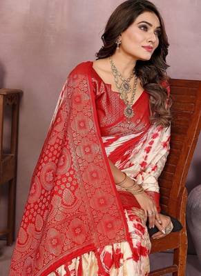 Red Color Shibori Work With Soft Satin Saree  1