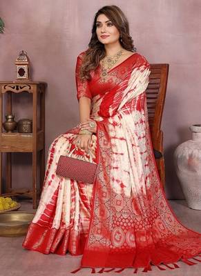 Red Color Shibori Work With Soft Satin Saree  2