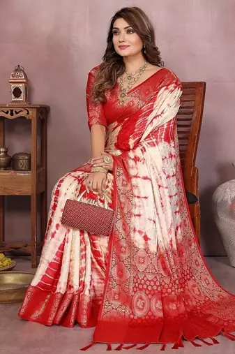 Red Color Shibori Work With Soft Satin Saree 