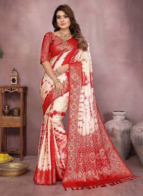 Red Color Shibori Work With Soft Satin Saree  3