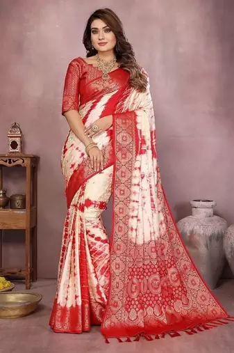 Red Color Shibori Work With Soft Satin Saree 