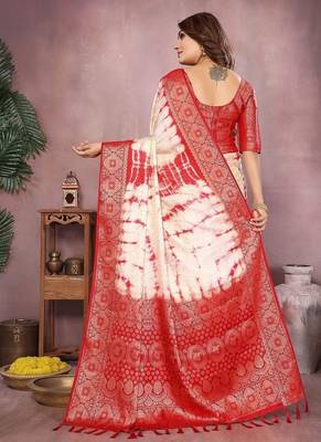 Red Color Shibori Work With Soft Satin Saree  4