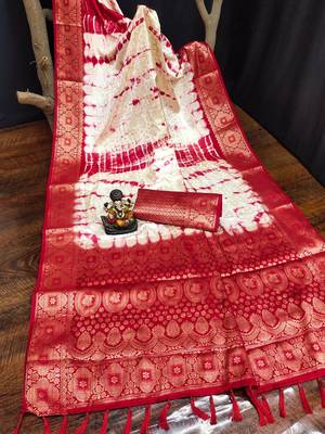 Red Color Shibori Work With Soft Satin Saree  5