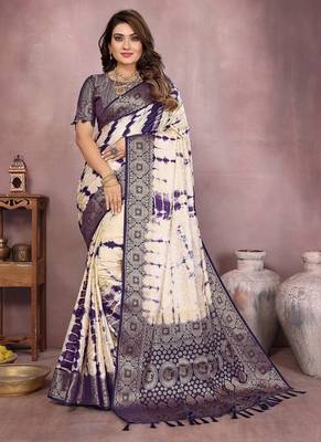 Purple Color Shibori Work With Soft Satin Saree  2