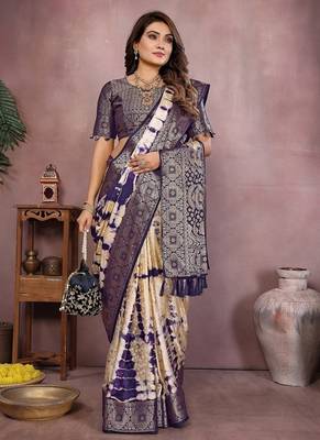 Purple Color Shibori Work With Soft Satin Saree  3