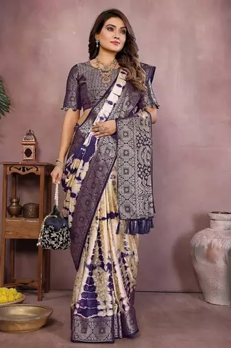 Purple Color Shibori Work With Soft Satin Saree 