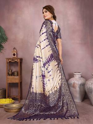 Purple Color Shibori Work With Soft Satin Saree  4