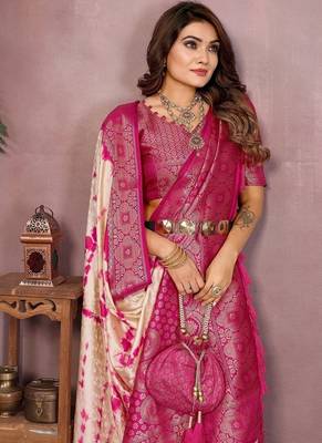 Rani Pink Color Shibori Work With Soft Satin Saree  1