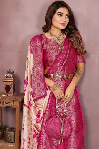 Rani Pink Color Shibori Work With Soft Satin Saree 