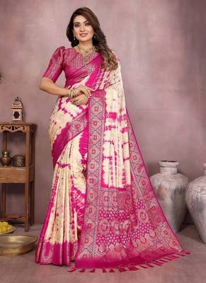 Rani Pink Color Shibori Work With Soft Satin Saree  2