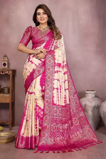Rani Pink Color Shibori Work With Soft Satin Saree 