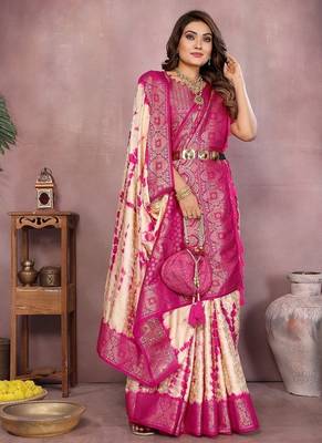 Rani Pink Color Shibori Work With Soft Satin Saree  3
