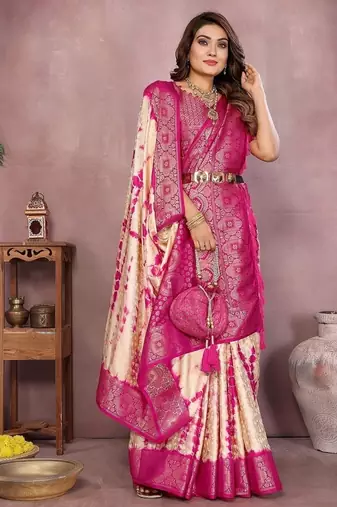 Rani Pink Color Shibori Work With Soft Satin Saree 
