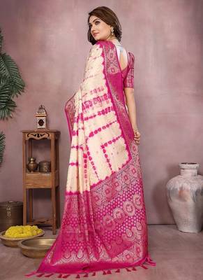Rani Pink Color Shibori Work With Soft Satin Saree  4