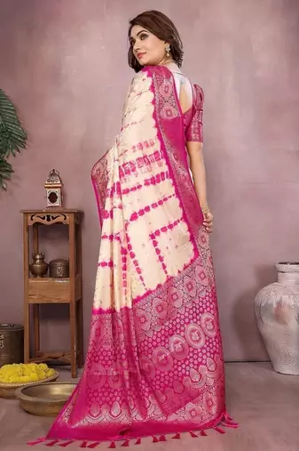 Rani Pink Color Shibori Work With Soft Satin Saree 