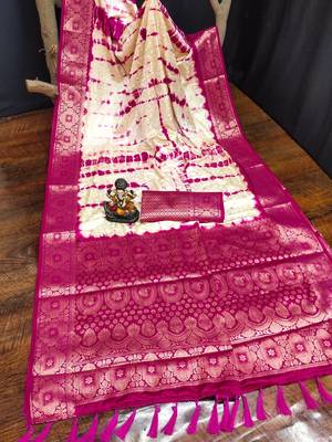 Rani Pink Color Shibori Work With Soft Satin Saree  5