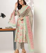 aqua pure cotton floral printed a-line kurta set