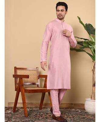 Pink viscose embroidered kurta pajama for mens 2