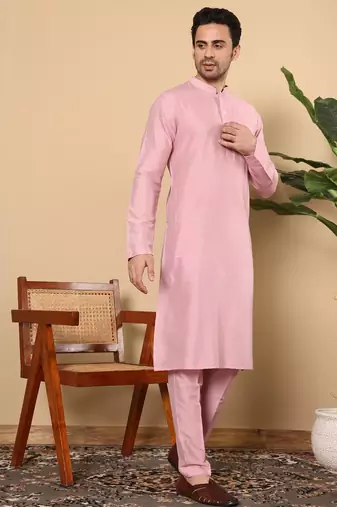Pink viscose embroidered kurta pajama for mens