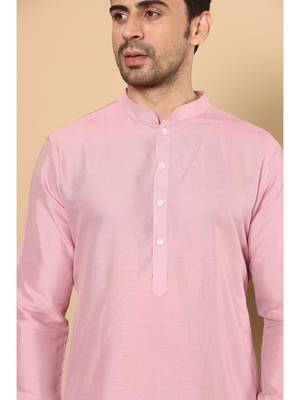 Pink viscose embroidered kurta pajama for mens 4