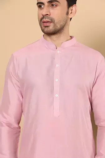 Pink viscose embroidered kurta pajama for mens