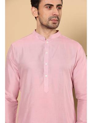 Pink viscose embroidered kurta pajama for mens 5