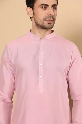 Pink viscose embroidered kurta pajama for mens