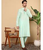 Green viscose embroidered kurta pajama for mens
