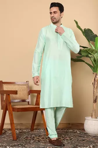 Green viscose embroidered kurta pajama for mens
