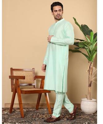 Green viscose embroidered kurta pajama for mens 4