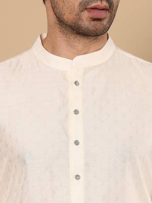 Beige viscose embroidered kurta pajama for mens 5
